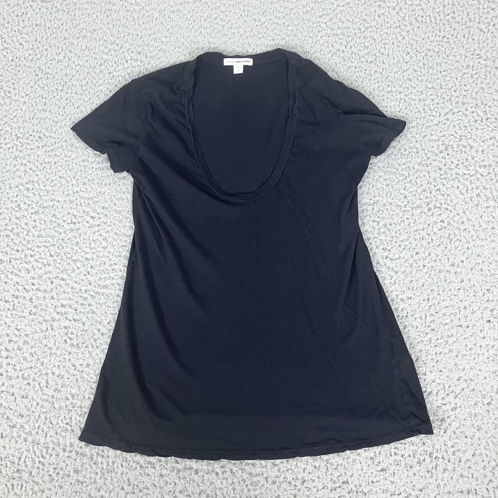 James Perse Shirt Womens 1 Black 100% Cotton Estilo Scoop Neck Short Sleeve